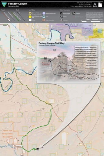 Visitor Map of the Fantasy Canyon Recreation Site (RS) in the BLM Vernal Field Office area in Utah. Published by the Bureau of Land Management (BLM).