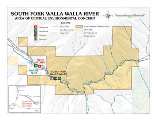 map of South Fork Walla Walla River - Recreation Map