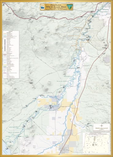 Map 1: Upper Deschutes, shows the section from Wickiup Reservoir to The City of Bend of Deschutes Wild & Scenic River (WSR) in Oregon. Published by the Bureau of Land Management (BLM).