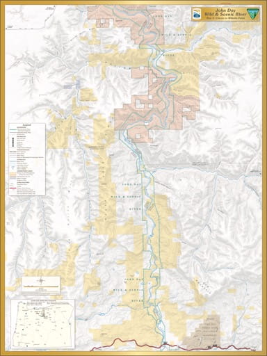 Map 3 showing the section from Clarno to Whistle Point of the John Day Wild & Scenic River (WSR) in Oregon. Published by the Bureau of Land Management (BLM).