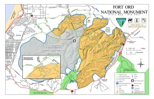 Trails Map of Ford Ord National Monument (NM) in California. Published by the Bureau of Land Management (BLM).