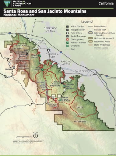 map of Santa Rosa and San Jacinto Mountains - Visitor Map