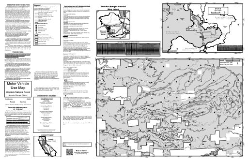 Motor Vehicle Use Map (MVUM) inset 1 of Amador Ranger District in Eldorado National Forest (NF) in California. Published by the U.S. Forest Service (USFS).
