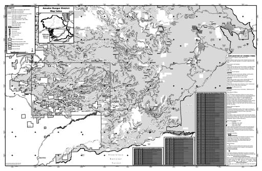 Motor Vehicle Use Map (MVUM) of Amador Ranger District in Eldorado National Forest (NF) in California. Published by the U.S. Forest Service (USFS).