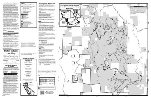Motor Vehicle Use Map (MVUM) inset of Georgetown Ranger District in Eldorado National Forest (NF) in California. Published by the U.S. Forest Service (USFS).