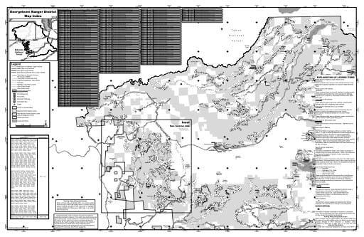 Motor Vehicle Use Map (MVUM) of Georgetown Ranger District in Eldorado National Forest (NF) in California. Published by the U.S. Forest Service (USFS).