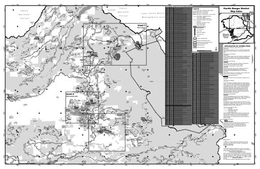 Motor Vehicle Use Map (MVUM) of Pacific Ranger District in Eldorado National Forest (NF) in California. Published by the U.S. Forest Service (USFS).