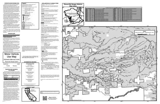 Motor Vehicle Use Map (MVUM) inset of Placerville Ranger District in Eldorado National Forest (NF) in California. Published by the U.S. Forest Service (USFS).