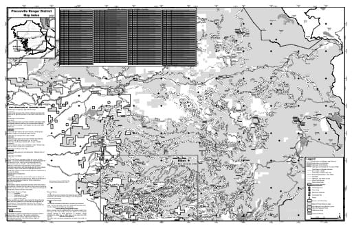 Motor Vehicle Use Map (MVUM) of Placerville Ranger District in Eldorado National Forest (NF) in California. Published by the U.S. Forest Service (USFS).