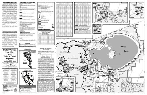Motor Vehicle Use Map (MVUM) of the Mono Lake area in Inyo National Forest (NF) in California. Published by the U.S. Forest Service (USFS).