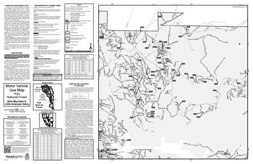 Motor Vehicle Use Map (MVUM) of the Bald Mountain area in Inyo National Forest (NF) in California. Published by the U.S. Forest Service (USFS).