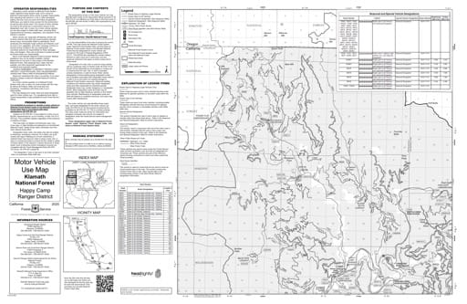 Motor Vehicle Use Map (MVUM) of Happy Camp Ranger District North in Klamath National Forest (NF) in California. Published by the U.S. Forest Service (USFS).
