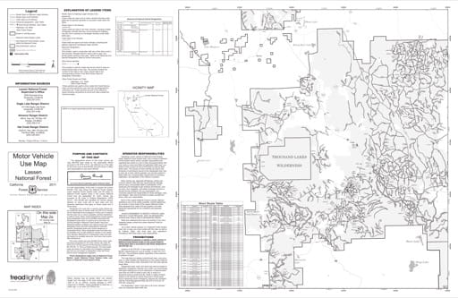 Map 2a of the Motor Vehicle Use Map (MVUM) of the Lassen National Forest (NF) in California. Published by the U.S. Forest Service (USFS).