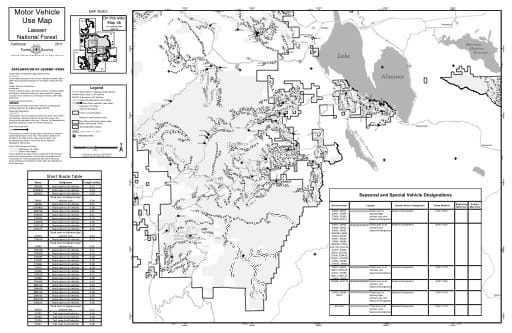 Map 4b of the Motor Vehicle Use Map (MVUM) of the Lassen National Forest (NF) in California. Published by the U.S. Forest Service (USFS).
