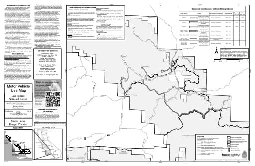 Motor Vehicle Use Map (MVUM) of the Navajo Flat inn Santa Lucia Ranger District (RD) of Los Padres National Forest (NF) in California. Published by the U.S. Forest Service (USFS).