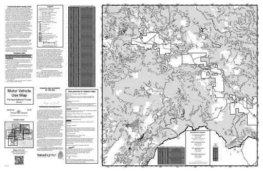 Motor Vehicle Use Map (MVUM) of Quincy in Plumas National Forest (NF) in California. Published by the U.S. Forest Service (USFS).