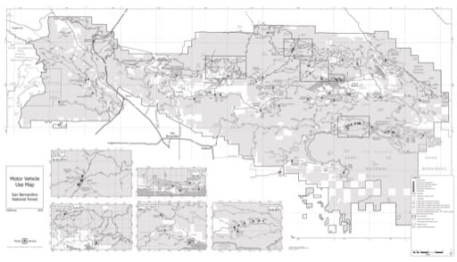 map of San Bernadino MVUM - San Bernadino and San Gabriel Mountains 2018