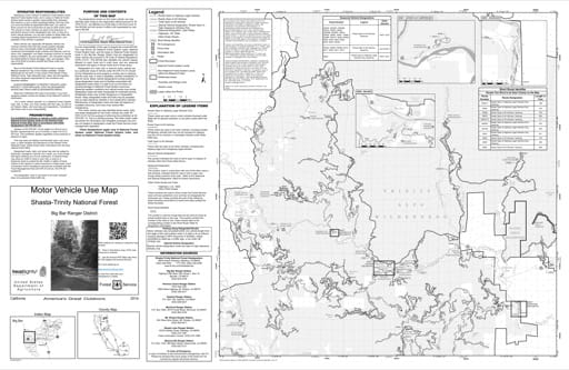 Motor Vehicle Use Map (MVUM) of Big Bar Ranger District South in Shasta-Trinity National Forest (NF) in California. Published by the U.S. Forest Service (USFS).