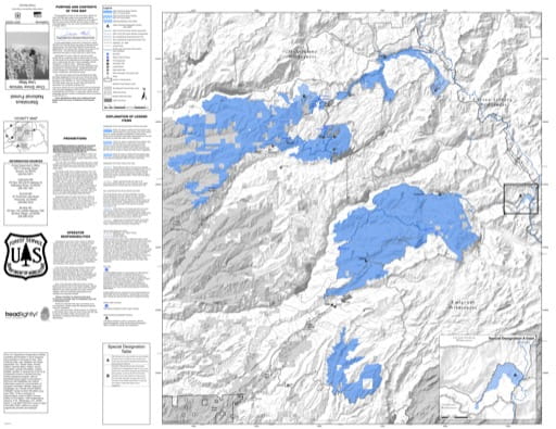 Over Snow Vehicle Use Map (OSVUM) of Stanislaus National Forest (NF) in California. Published by the U.S. Forest Service (USFS).