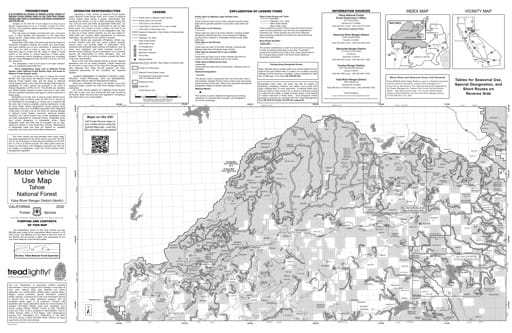 Motor Vehicle Use Map (MVUM) of the northern part of Yuba River Ranger District in Tahoe National Forest (NF) in California. Published by the U.S. Forest Service (USFS).