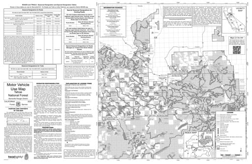 Motor Vehicle Use Map (MVUM) of Sierraville Ranger District in Tahoe National Forest (NF) in California. Published by the U.S. Forest Service (USFS).