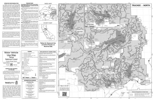 Motor Vehicle Use Map (MVUM) of the northern part of Truckee Ranger District in Tahoe National Forest (NF) in California. Published by the U.S. Forest Service (USFS).