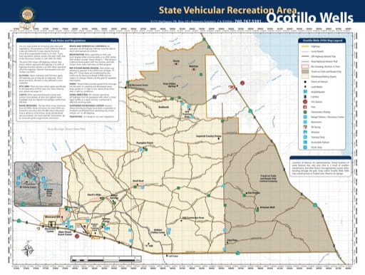 Map of Ocotillo Wells State Vehicular Recreation Area (SVRA) in California. Published by California State Parks.
