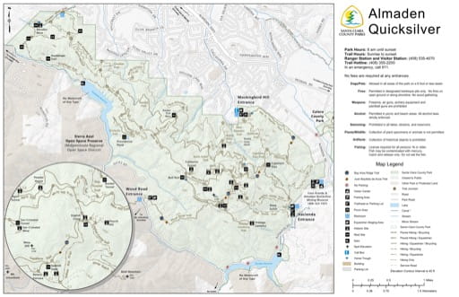 Map of Almaden Quicksilver County Park (CP) in Santa Clara County, California. Published by Santa Clara County Parks.