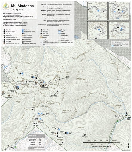 Map of Mt. Madonna County Park (CP) in Santa Clara County, California. Published by Santa Clara County Parks.