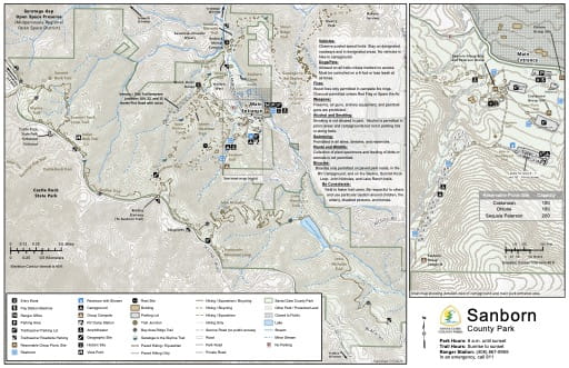 Map of Sanborn County Park (CP) in Santa Clara County in California. Published by Santa Clara County Parks.