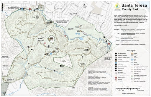 Map of Santa Teresa County Park (CP) in Santa Clara County, California. Published by Santa Clara County Parks.
