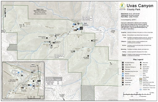Map of Uvas Canyon County Park (CP) in Santa Clara County, California. Published by Santa Clara County Parks.
