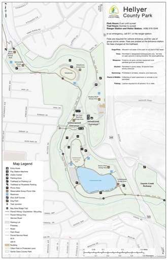 Map of Hellyer County Park (CP) in Santa Clara County, California. Published by Santa Clara County Parks.