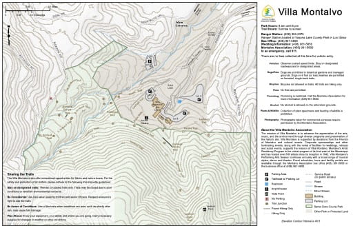 Map of Villa Montalvo in Santa Clara County in California. Published by Santa Clara County Parks.