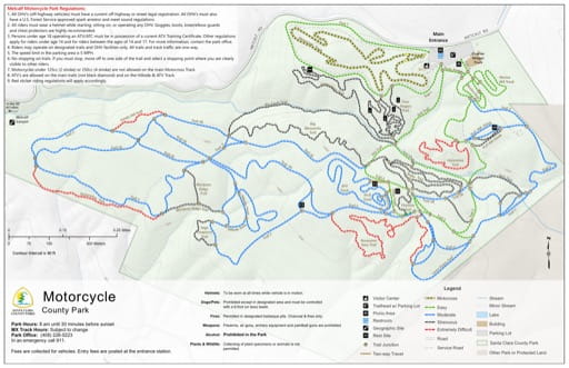 Map of Metcalf Motorcycle County Park (CP) in Santa Clara County in California. Published by Santa Clara County Parks.