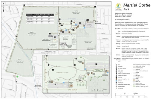 Map of Martial Cottle Park in Santa Clara County in California. Published by Santa Clara County Parks.