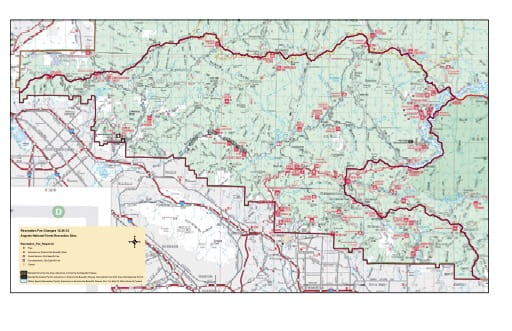 Recreation Map (West) of Angeles National Forest in California. Published by the U.S. Forest Service (USFS).