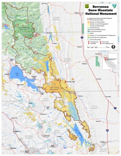 Map of Berryessa Snow Mountain National Monument (NM). Published by the U.S. National Forest Service (USFS)
