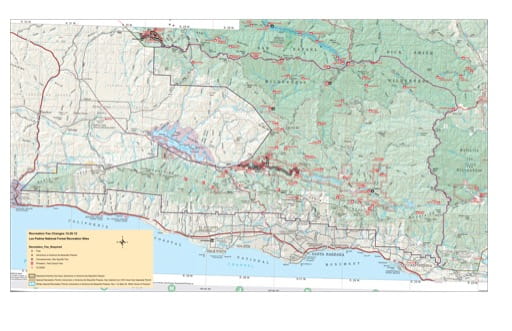 Recreation Map of San Rafael Wilderness and Santa Ynez Mountains in Los Padres National Forest (NF) in California. Published by the U.S. National Forest Service (USFS).
