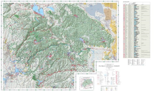 Recreation Map of Plumas National Forest (NF) in California. Published by the U.S. National Forest Service (USFS).