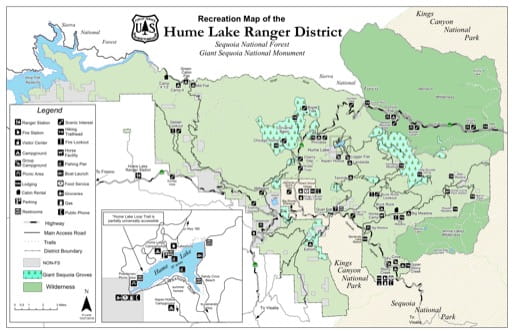 map of Sequoia NF - Hume Recreation Map