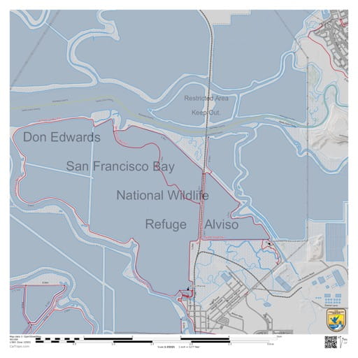Map of the Alviso section of Don Edwards San Francisco Bay National Wildlife Refuge (NWR) in California. Published by the U.S. Fish & Wildlife Service (USFWS).