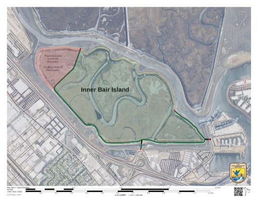 Map of the Iner Bair Island section of Don Edwards San Francisco Bay National Wildlife Refuge (NWR) in California. Published by the U.S. Fish & Wildlife Service (USFWS).
