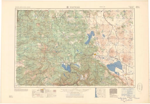 Vintage 1958 USGS 1:250000 map of Westwood in California. Published by the U.S. Geological Survey (USGS).