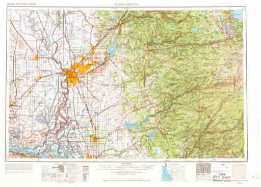 Vintage 1957 USGS 1:250000 map of Sacramento in California. Published by the U.S. Geological Survey (USGS).