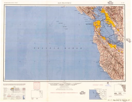 Vintage 1957 USGS 1:250000 map of San Francisco in California. Published by the U.S. Geological Survey (USGS).