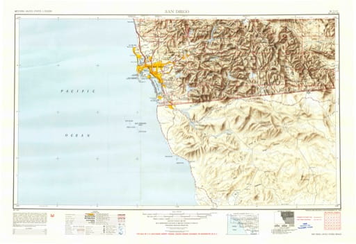 Vintage 1950 USGS 1:250000 map of San Diego in California. Published by the U.S. Geological Survey (USGS).