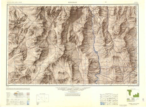 Vintage 1947 USGS 1:250000 map of Kingman in Arizona, California and Nevada. Published by the U.S. Geological Survey (USGS).