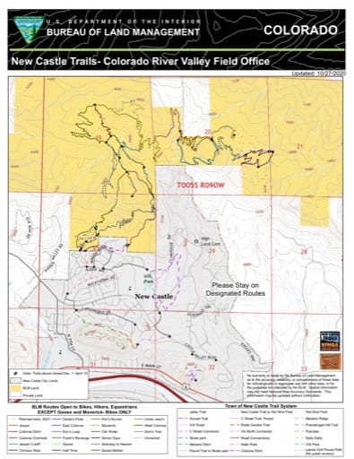Map of New Castle Extensive Recreation Management Area (ERMA) in the Colorado River Valley Field Office area in Colorado. Published by the Bureau of Land Management (BLM).