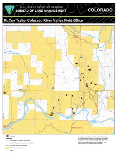 Map of McCoy Trail System in the Colorado River Valley Field Office area. Published by the Bureau of Land Management (BLM).